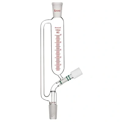 Imagen de stonylab Embudo de Adición Ecualización Presión Graduada, Vidrio Borosilicato Goteo con 24/40 Junta y Válvula Alto Vacío para Laboratorio Adicional, 100 ml