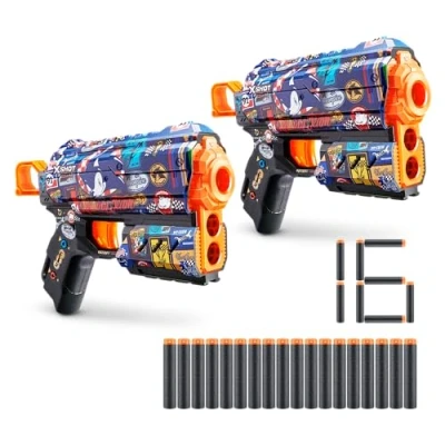Imagen de XShot Skins Flux Blaster Sonic Race Team, The Hedgehog Design with 16 Darts, Easy Reload, Air Pocket Dart Technology, Toy Foam for Kids, Teens and Adults (2 Blasters, Darts)