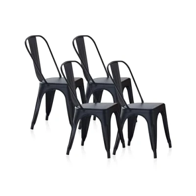 Imagen de Tolix, Pack de 4 Sillas, Silla Comedor, Cocina o Salon, Contract, Acabado en Negro Mate, Medidas: 45 cm (Ancho) x (Fondo) 85 (Alto)