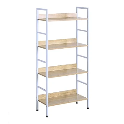 Imagen de WOLTU Estantería con 4 Escalera Esquina Estante de Almacenamianto Madera Acero Roble Claro+ Blanco 60x27,5x126cm RGB9304hei