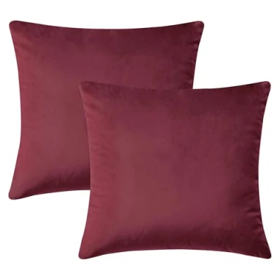 Imagen de Hafaa Fundas de Cojines 45 x cm Terciopelo Decorativo Suave Paquete 2 18 Pulgadas con Cremallera Oculta Funda Almohada Lujosa para Dormitorio Sofá Coche, Rojo