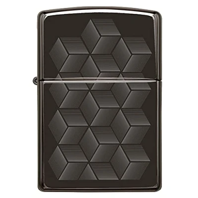 Imagen de ZIPPO Geometric Box Design, Laser Fancy Fill High Polish Black Mechero, rellenable, en una Caja de Regalo