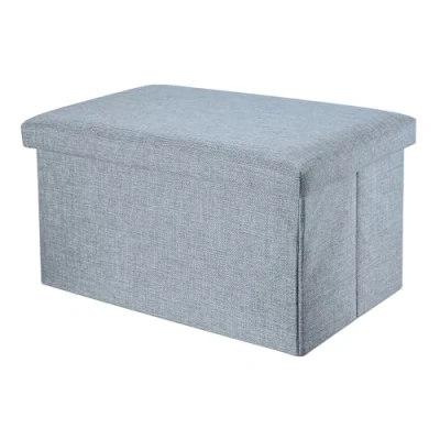 Imagen de INTIRILIFE Banco Plegable 49x30x30cm en Gris Asiento Cubo de Tela con Espacio Almacenamiento y Tapa Aspecto Lino reposapiés Caja arcón Taburete