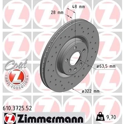 Imagen de ZIMMERMANN SPORT COAT Z 610.3725.52 Disco de freno 322 28 6/5 5 108 ventilación interna, perforado revestido