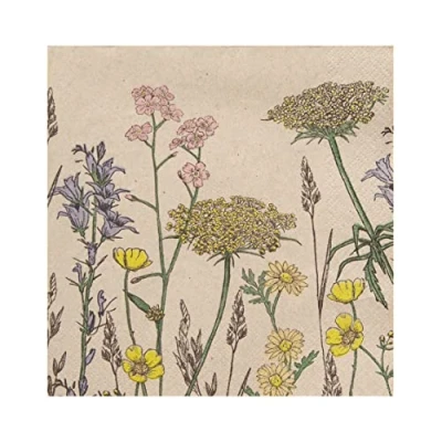 Imagen de servilletas florales de papel reciclado, bonitas ecológicas, desechables, para primavera, Pascua, cumpleaños, paquete 20, hechas por Talking Tables, azul, verde y amarillo