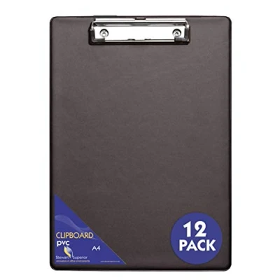 Imagen de Seco Portapapeles con cubierta de PVC A4+ clip resistente, color negro (paquete 12)
