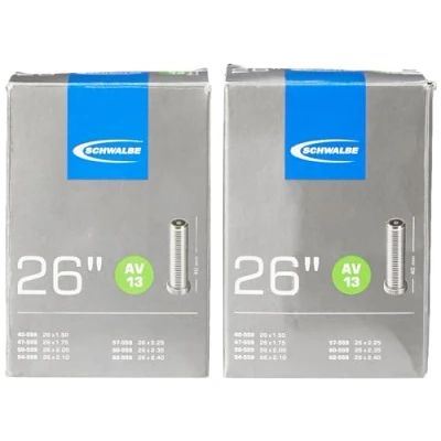 Imagen de SCHWALBE MTB 26&quot; x 1.50 2.50, Schrader (Gorda) 40mm, AV13 Cámara de Aire, Pack 2, Unisex Adulto, Negro, 26&#039;&#039;