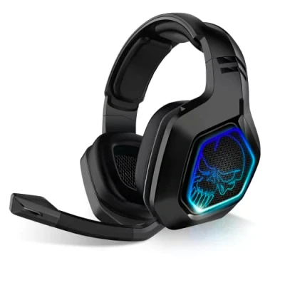 Imagen de SPIRIT OF Gamer XPERT H900 Auriculares Inalámbricos Pro Black Full Bajos Potentes LED Azules Cuero De Imitación Micrófono Flexible Autonomía 12H PC / PS4 Multiplataforma