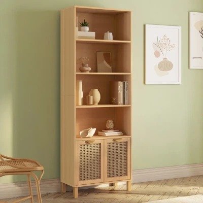 Imagen de Librería de 4 niveles con armario EDHEN mimbre y madera