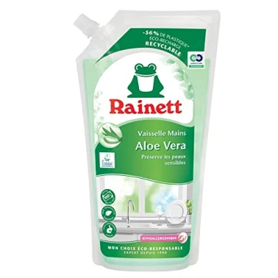 Imagen de RAINETT Líquido para lavar las manos Fórmula hipoalergénica Conserva pieles sensibles Bolsillo 100% reciclable Ecolabel Aloe Vera Eco recarga 1 L