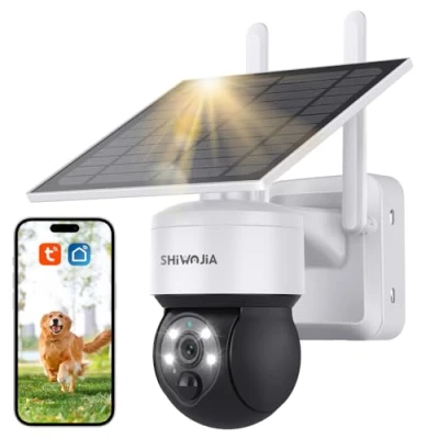 Imagen de SHIWOJIA 2K 3MP Cámara Monitoreo WiFi Exterior Inalámbrico Solar, Tuya Smart 360 PTZ, Visión Nocturna Color, Audio bidireccional, PIR Sirena, IP65