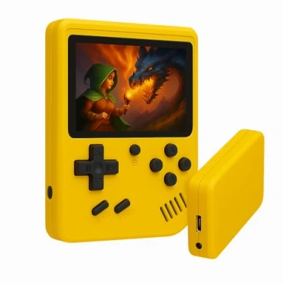 Imagen de Consola Retro portátil con 400 Juegos clásicos.Consola para niños y Adultos Pantalla a Color de 3 Compatible conexión TV. Videojuegos portátil. Amarillo