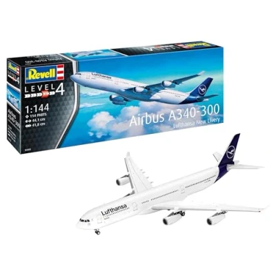 Imagen de Revell Modellbau I A340 300 Lufthansa New Livery Bausatz Escala 1:144 112 piezas Bastelset a partir de 12 años detallado modelo avión con auténtica lacada