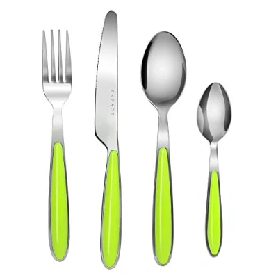Imagen de EXZACT Cubertería 16 Piezas acero inoxidable con asas de color 4 x cena tenedors, cuchillos, cucharas cena, cucharaditas Apta para lavavajillas (Verde 16)