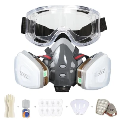 Imagen de Sumeber Profesional reutilizable media cara cubierta con gafas de protección Equipado 2 filtros y 6 algodón para pintura industrial, gas, protección, manualidades, pintura, vapor