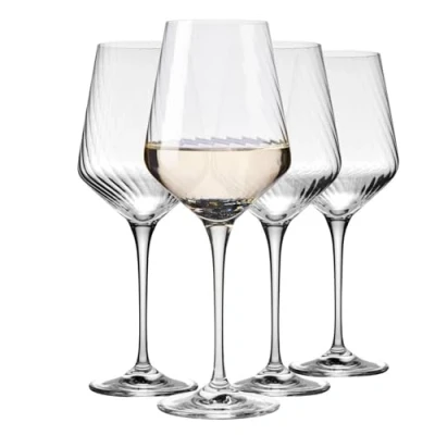 Imagen de Krosno Copas de vino con óptica Juego 4 vasos envases 450 ml Colección LUMI Vanguardia Ideal para hogar, restaurante y cocina Idea regalo Lavable en la lavadora