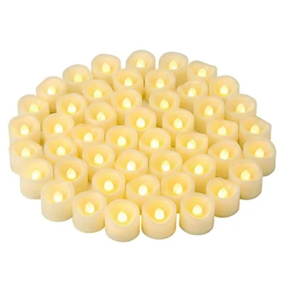 Imagen de 24 velas votivas LED sin llama parpadeantes, funcionan con pilas/parpadeantes eléctricas, falsas a granel para Halloween, Navidad, bodas, fiestas, etc. (blanco cálido)