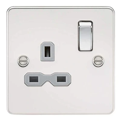 Imagen de Knightsbridge FPR7000PCG Enchufe de placa plana, cromo pulido con inserto gris, 13 A, 1 G, DP