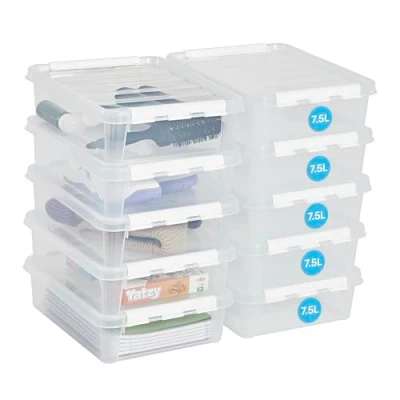Imagen de SmartStore cajas de almacenamiento plástico 8L con tapas Juego 10 Apilables y encajables Garantía Años Seguras para Alimentos Cierre Clips L40 x An30 Al11 cm