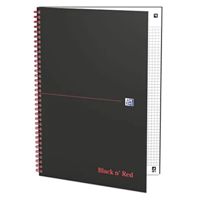 Imagen de Oxford Black n&#039; Red 400047609 Cuaderno de espiral, 5 unidades, DIN A4, cuadriculado, tapa dura mate, 70 hojas, color negro y rojo