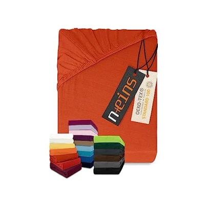 Imagen de npluseins Sábana bajera clásica de punto jersey, disponible en 34 colores modernos y 6 tamaños diferentes, 100% algodón, 140 160 x 200 cm, color rojo
