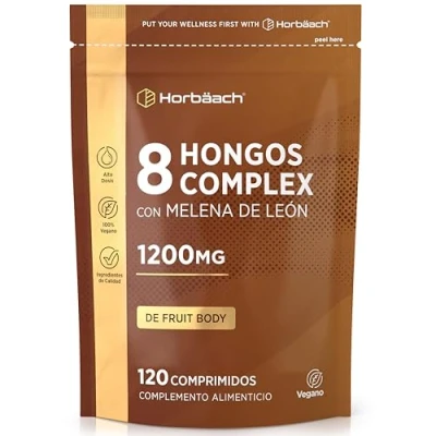 Imagen de Hongos Complex con extracto de Reishi, Shiitake, Maitake, Lions Mane, Cordyceps Mushroom 1200mg 120 Cápsulas Veganas en Polvo by Horbaach