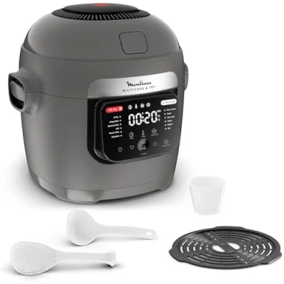 Imagen de Moulinex Multicook &amp; Fry, multicocina y aire freidora integrada, 12 programas, cocción en 2 niveles, Inicio retrasado, capacidad 6L, gris Hippo, MZ730BF0