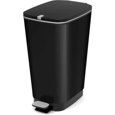 Imagen de CURVER Cubo de basura Chic Bin con pedal antideslizante 50L, color negro, tapa y aro para bolsa