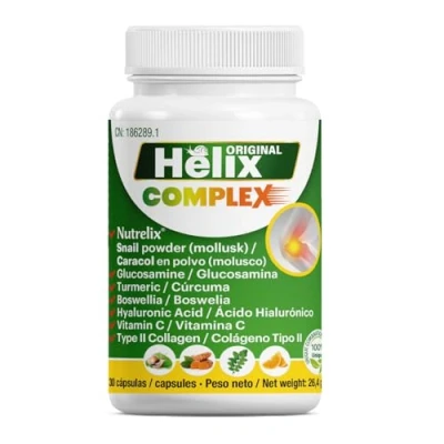 Imagen de Helix Original Complex Suplemento natural para dolores articulares con Extracto de Caracol, Cúrcuma, Boswelia, Vitamina C, Colágeno, Ácido hialurónico y Glucosamina (30 cápsulas)