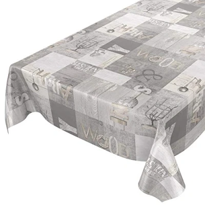 Imagen de ANRO Mantel de Hule para Mesa (Lavable, Aspecto Usado, 180 x 140 cm), Toalla, Borde Corte, 140cm