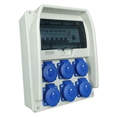 Imagen de Distribuidor de corriente, pared, 6 x 230 V, con interruptor diferencial 25 A y automático C16A. corriente para interior exterior IP44