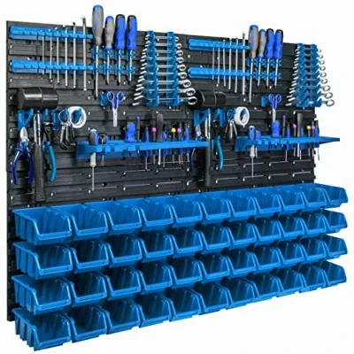Imagen de Sistema de almacenamiento pared, 115 x 78 cm, soportes para herramientas, 44 unidades, apilables placas pared extrafuertes, estantería ampliable, taller