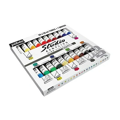 Imagen de Pébéo 833421 Estuche 20 tubos ml surtidos + 1 brocha cerda “beau blanc, multicolor
