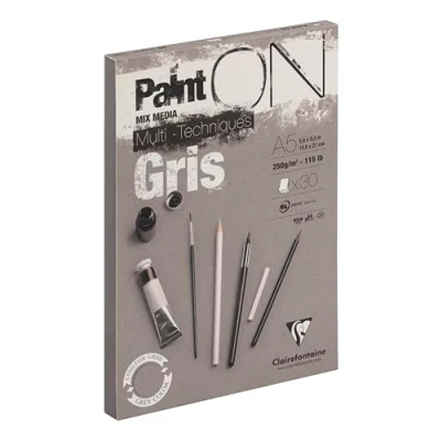 Imagen de Clairefontaine 975808 C paint&#039; on Bloc encolado 30 hojas de papel dibujo 250 g 14,8 x 21 cm gris