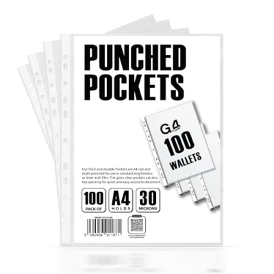 Imagen de 100 fundas perforadas de plástico A4 30 micras para carpetas, archivadores, carteras,