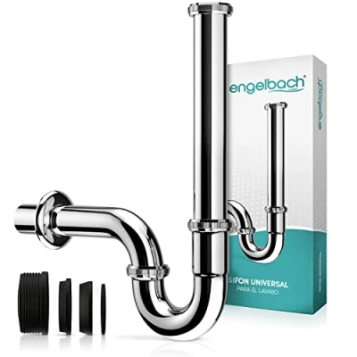 Imagen de Engelbach Sifón Lavabo Sifon Desagüe 1 1/4&quot; x 32 mm para Baño con Manguito de Goma Manual en Español Cromado Largo