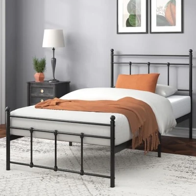 Imagen de Zinus Nicholas Marco de Cama 30 cm con Plataforma Metal cabecera y pie Fundido, Soporte para Listones Acero, Adultos, niños, Adolescentes, Montaje fácil, 80 x 190 cm, Color Negro
