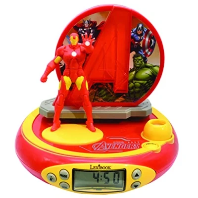 Imagen de Lexibook, Los Vengadores Iron Man, Reloj Despertador con proyector para niños, Luz Nocturna y proyección de la Hora en el Techo, Efectos Sonido, Funciona Pilas, Rojo, RP510AV