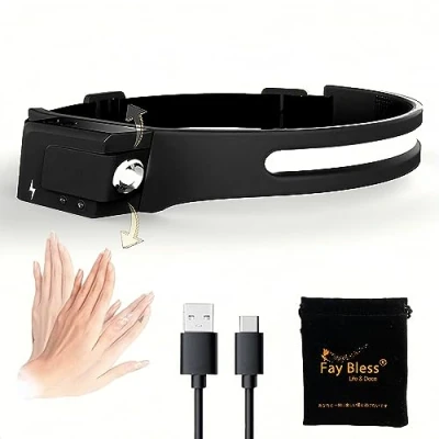 Imagen de Linterna Frontal LED Con Sensor Recargable USB C Y ángulo Ajustable (Black)