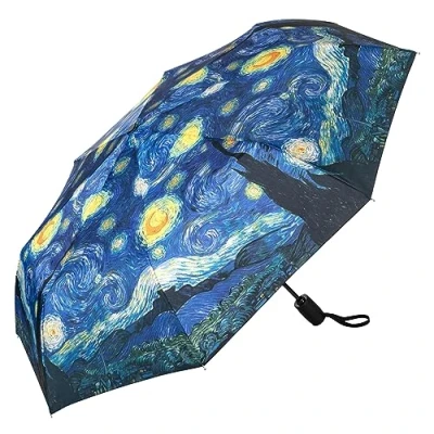 Imagen de VON LILIENFELD Paraguas de bolsillo Vincent van Gogh Noche Estrellada Arte Resistente al Viento Automático Estable Ligero Compacto, multicolor, L50/D100