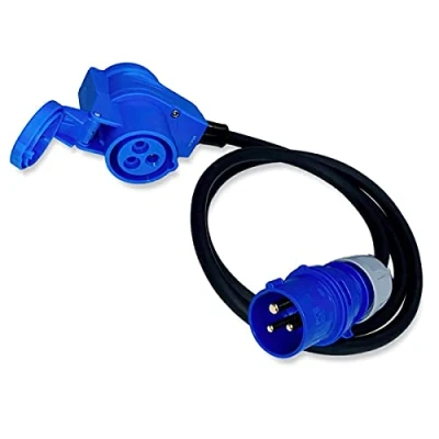 Imagen de CEE Cable adaptador acodado a conector (1,5 m, IP44, resistente salpicaduras, 230 V/16 A, 3 polos, para camping, barco, caravana, autocaravana)