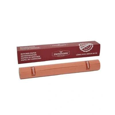 Imagen de FRITZTOWN® Rollo de papel lujo para carne, 60 cm x 50 m, estraza pesado, apto alimentos, sin encerar, ideal barbacoas, ahumados y envases carne