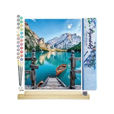 Imagen de Figured&#039;Art Pintar por Numeros Adultos Barco en el lago de la montaña Manualidades pintura acrilica Kit Cuadro DIY completo 40x50cm monta tu propio bastidor