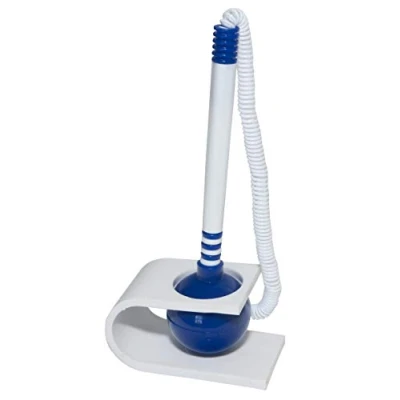 Imagen de OFFICER PRODUCTS Bolígrafo con cuerda telescópica de pie básica/color escritura azul/soporte para bolígrafo/autoadhesivo/color: azul y blanco