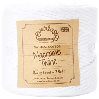 Imagen de Bobinas EVERLASTO de 0,5 kg hilo algodón suave para manualidades 38/6 (4 mm aprox.), color blanco nieve