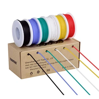 Imagen de TUOFENG cable eléctrico de 18 AWG, conexión flexible calibre (6 bobinas 4 colores diferentes) Resistencia a altas temperaturas trenzado 600V