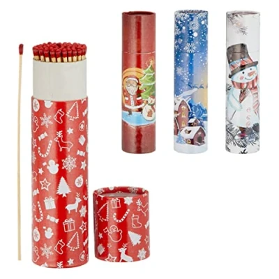Imagen de Spetebo Juego de 4 cerillas XXL para chimenea Navidad, 75 unidades cada una, jumbo con aproximadamente 20 cm longitud, barbacoa y fuego, embalaje en diseño navideño maxi largo