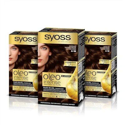 Imagen de Syoss Oleo Intense Tinte 4 18 Chocolate Coloración permanente Sin Amoníaco Cobertura profesional De canas Resultados peluquería (Pack 3)
