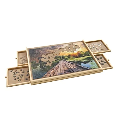 Imagen de Rompecabezas de madera con 4 cajones 70 x 50 cm Base para puzle hasta 1000 piezas extensible
