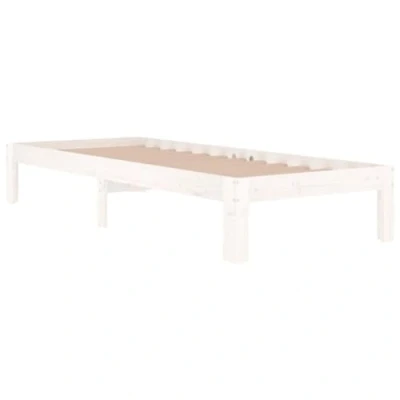 Imagen de vidaXL Estructura de Cama Individual Somier Listones Base Plataforma Soporte Mueble Dormitorio Descanso Madera Maciza Blanca 75x190 cm